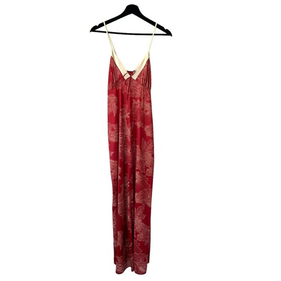 Vintage Other - Vintage 80s Red Floral Spaghetti Strap Full Length Negligee Large